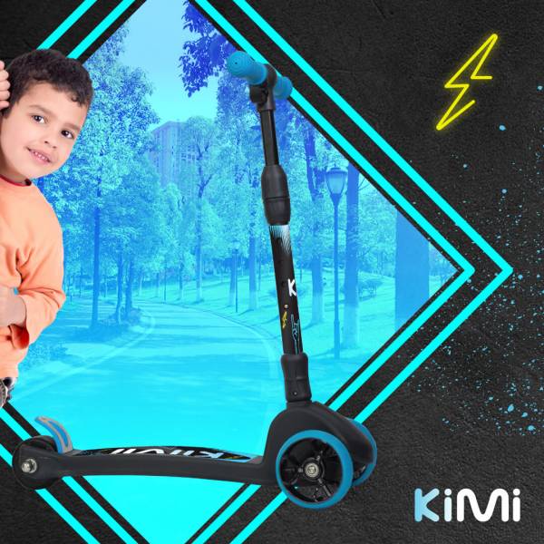  Kimi - Patinete eléctrico de 3 ruedas ajustable de 90 minutos  para niños y niñas, luz de patada segura, plegable, rango de 10 millas,  ruedas iluminadas, patinete E para edades de